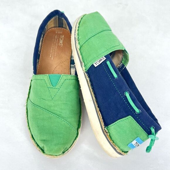 Toms Bimini Stitch Out Two Tone Blue Green Canvas Drawstring Slip On Flats 8.5 - Picture 10 of 10